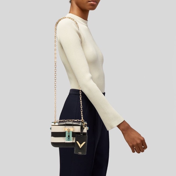 NEW Valentino Garavani Runway Monochrome Leather Striped B Rockstud Chain Bag - Picture 7 of 9